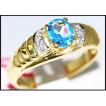 14K Yellow Gold Unique Diamond Gemstone Blue Topaz Ring [RR0049]