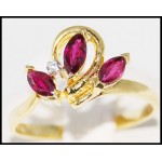 Flower Marquise Ruby and Diamond Ring Solid 18K Yellow Gold [R0052]