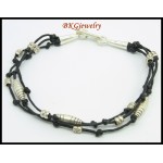 Waxed Cotton Cord Bead Hill Tribe Silver Handcrafted Bracelet [KH153]