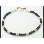 Handcrafted Waxed Cotton Cord Hill Tribe Silver Bead Bracelet [KH024]