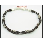 Waxed Cotton Cord Bracelet Handmade Jewelry Hill Tribe Silver [KH164]