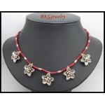Waxed Cotton Cord Necklace Hill Tribe Silver Flower Handcraft [KH169]