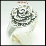 925 Sterling Silver Electroforming Marcasite Rose Ring [MR077]