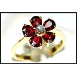 Flower Ruby Ring and Diamond Solid 18K Yellow Gold [RF0001]