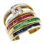 18K Yellow Gold Diamond and Emerald Sapphire Ruby Stack Ring [RT0001]