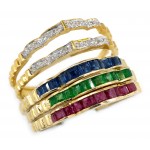18K Yellow Gold Diamond and Ruby Emerald Sapphire Stacking Ring [RT0002]
