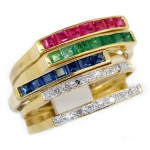 18K Yellow Gold Diamond and Sapphire Ruby Emerald Stacker Ring [RT0003]