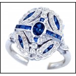 Diamond Blue Sapphire Soild 18 Karat White Gold Victorian Ring Design [RA0003]