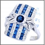 Rectangle Art Deco Ring Style Soild 18K White gold Blue Sapphire Diamond [RA0004]