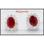 18K Yellow Gold Ruby Diamond Earrings 