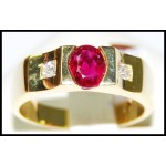 Diamond Solitaire Ruby Genuine 18K Yellow Gold Ring [RS0146]