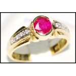 Genuine Diamond Solitaire Ruby Ring 18K Yellow Gold [RS0194]