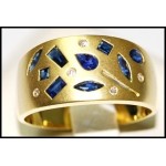 Stunning Diamond Blue Sapphire 18K Yellow Gold Band Ring [RF0004]