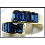 Baguette Gorgeous Blue Sapphire Diamond Ring 18K Yellow Gold [RQ0001]