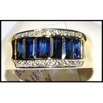Diamond Gorgeous Blue Sapphire Baguette 18K Yellow Gold Ring [RQ0006]