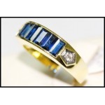 Diamond 18K Yellow Gold Baguette Exclusive Blue Sapphire Ring [RQ0008]