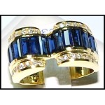 Blue Sapphire 18K Yellow Gold Genuine Diamond Baguette Ring [RQ0010]