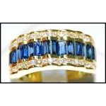 Diamond Blue Sapphire Baguette Genuine 18K Yellow Gold Ring [RQ0011]