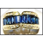 Diamond Baguette Blue Sapphire Gorgeous Ring 18K Yellow Gold [RQ0015]