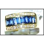 18K Yellow Gold Blue Sapphire Diamond Baguette Stunning Ring [RQ0017]