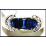 18K Yellow Gold Diamond Baguette Genuine Blue Sapphire Ring [RQ0017]