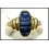 Genuine 18K Yellow Gold Diamond Baguette Blue Sapphire Ring [RQ0039]