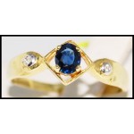 Genuine Blue Sapphire Solitaire 18K Yellow Gold Diamond Ring [R0103]