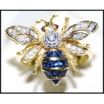 Blue Sapphire Cocktail Diamond 18K Yellow Gold Bee Ring [R0120]