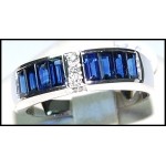 Estate Gemstone Diamond Blue Sapphire 18K White Gold Ring [RQ0013]