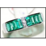18K White Gold Gemstone Natural Diamond Emerald Ring [RQ0013]