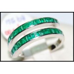 Genuine Baguette Emerald 18K White Gold Gemstone Ring [R0020]
