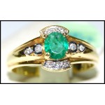 Natural Solitaire Diamond 18K Yellow Gold Emerald Ring [RS0104]