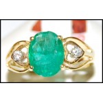 18K Yellow Gold Emerald Genuine Solitaire Diamond Ring [RS0152]
