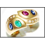 Diamond Jewelry 18K Yellow Gold Genuine Multi Gemstone Ring [R0014]
