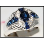 Gemstone 14K White Gold Genuine Diamond Blue Sapphire Ring [RR078]