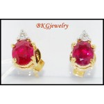 Natural Diamond Stud Gemstone Ruby Earrings 18K Yellow Gold [E0028]