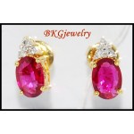 Estate Stud Gemstone Diamond Ruby Earrings 18K Yellow Gold [E0030]