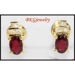 Stunning Diamond Stud Ruby Gemstone Earrings 18K Yellow Gold [E0032]