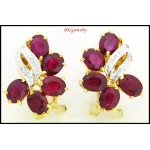 18K Yellow Gold Gemstone Diamond Natural Ruby Earrings [E0051]