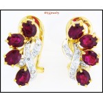 Genuine 18K Yellow Gold Diamond Gemstone Ruby Earrings [E0053]