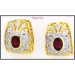 Gemstone 18K Yellow Gold Diamond Estate Ruby Earrings [E0054]