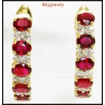 18K Yellow Gold Diamond Gorgeous Gemstone Ruby Earrings [E0077]
