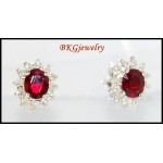 Natural Diamond Gemstone 18K White Gold Stud Ruby Earrings [E0026]