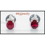 Diamond 18K White Gold Genuine Stud Gemstone Ruby Earrings [E0029]