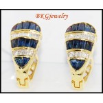 18K Yellow Gold Natural Diamond Blue Sapphire Earrings [E0008]
