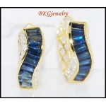 Genuine Diamond 18K Yellow Gold Blue Sapphire Earrings [E0011]
