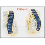 Genuine Diamond Blue Sapphire 18K Yellow Gold Earrings [E0012]