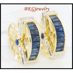 18K Yellow Gold Blue Sapphire Estate Diamond Earrings [E0017]