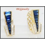 Natural Diamond Blue Sapphire Earrings 18K Yellow Gold [E0019]