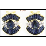 Gorgeous Diamond Blue Sapphire Earrings 18K Yellow Gold [E0040]